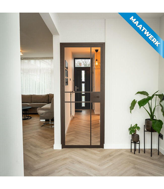 Stalen Binnendeur - 6 Vlaks - Maatwerk - Brons - Matglas - Met slot