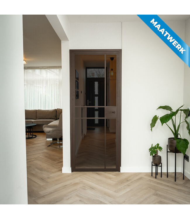 Stalen Binnendeur - 6 Vlaks - Maatwerk - Brons - Matglas - Met slot