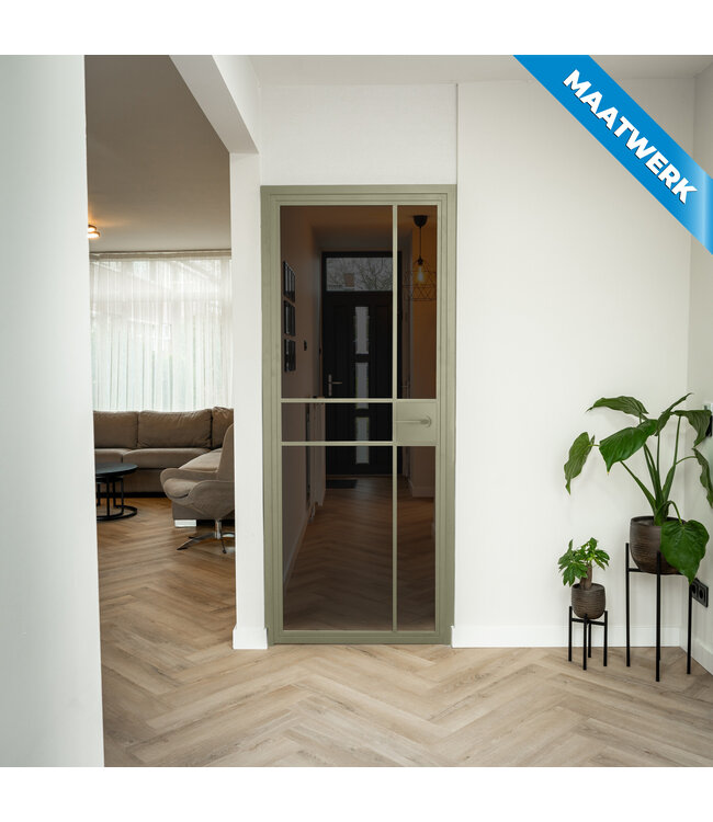 Stalen Binnendeur - 6 Vlaks - Maatwerk - Olijfgroen - Helder glas - Met slot