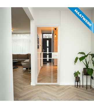 Stalen Binnendeur - 6 Vlaks - Maatwerk - Wit - Helder glas - Met slot Stalen Binnendeur - 6 Vlaks - Maatwerk - Wit - Helder glas - Met slot