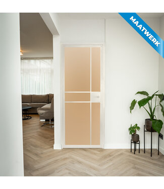Stalen Binnendeur - 6 Vlaks - Maatwerk - Wit - Mat glas - Met slot Stalen Binnendeur - 6 Vlaks - Maatwerk - Wit - Mat glas - Met slot