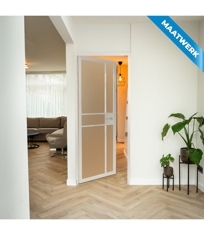 Stalen Binnendeur - 6 Vlaks - Maatwerk - Wit - Rook glas - Met slot