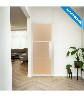 Stalen Binnendeur - 3 Vlaks - Maatwerk - Wit - Mat glas - Met slot Stalen Binnendeur - 3 Vlaks - Maatwerk - Wit - Mat glas - Met slot