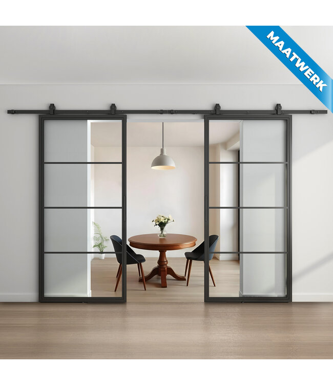 Dubbele stalen Schuifdeuren - 4 Vlaks - Maatwerk - Helder glas
