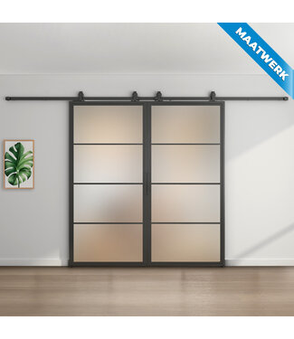 Dubbele stalen Schuifdeuren - Zwart - 4 Vlaks - Maatwerk - Mat glas