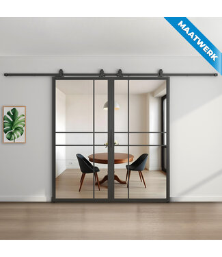 Dubbele stalen Schuifdeuren - Zwart - 6 Vlaks - Maatwerk - Luxe design - Helder glas