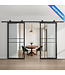 Dubbele stalen Schuifdeuren - Zwart - 6 Vlaks - Maatwerk - Luxe design - Mat glas