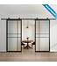 Dubbele stalen Schuifdeuren - Zwart - 6 Vlaks - Maatwerk - Luxe design - Mat glas