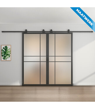 Dubbele stalen Schuifdeuren - Zwart - 6 Vlaks - Maatwerk - Luxe design - Mat glas