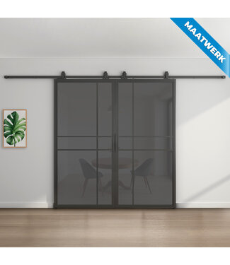 Dubbele stalen Schuifdeuren - Zwart - 6 Vlaks - Maatwerk - Luxe design - Rook glas