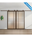 Dubbele stalen Schuifdeuren - 6 Vlaks - Brons - Maatwerk - Luxe design - Rook glas