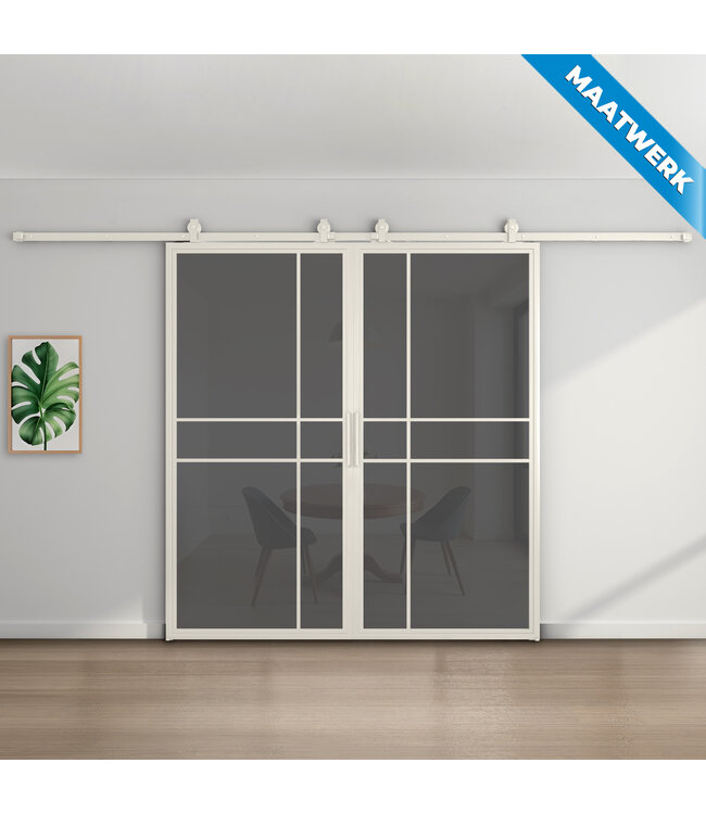 Dubbele stalen Schuifdeuren - 6 Vlaks - Wit - Maatwerk - Luxe design - Helder glas