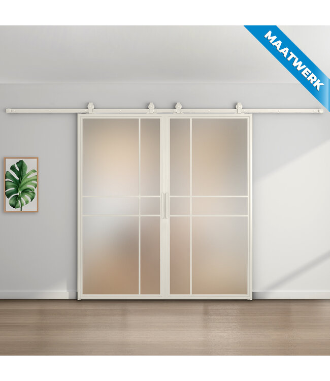 Dubbele stalen Schuifdeuren - 6 Vlaks - Wit - Maatwerk - Luxe design - Helder glas