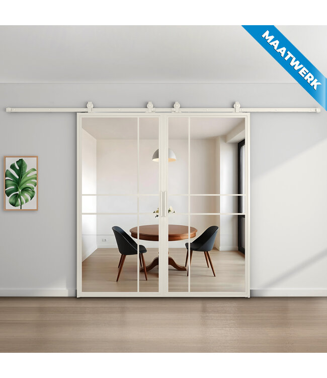 Dubbele stalen Schuifdeuren - 6 Vlaks - Wit - Maatwerk - Luxe design - Mat glas