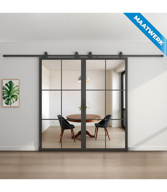 Dubbele stalen Schuifdeuren - Zwart - 6 Vlaks - Maatwerk - Luxe design - Helder glas