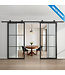 Dubbele stalen Schuifdeuren - Zwart - 6 Vlaks - Maatwerk - Luxe design - Helder glas