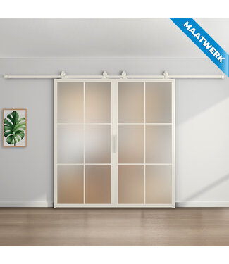 Dubbele stalen Schuifdeuren - 6 Vlaks - Wit - Maatwerk - Mat glas