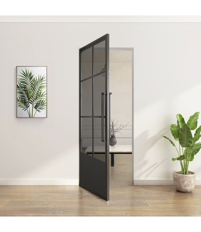 OUTLET: Stalen taatsdeur - Zwart - 6 Vlaks met kickplate - Helder glas