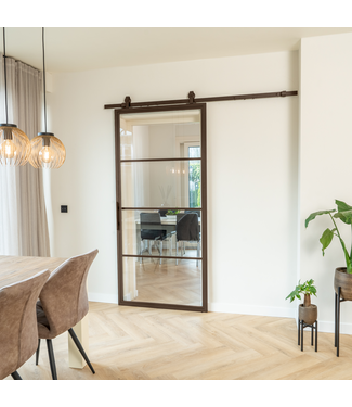 Stalen Schuifdeur - 4 Vlaks - Brons - Helder glas Stalen Schuifdeur - 4 Vlaks - Brons - Helder glas