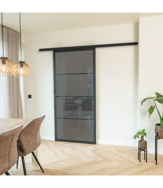 Stalen Schuifdeur met koofsysteem - Zwart - 4 Vlaks - Rook glas