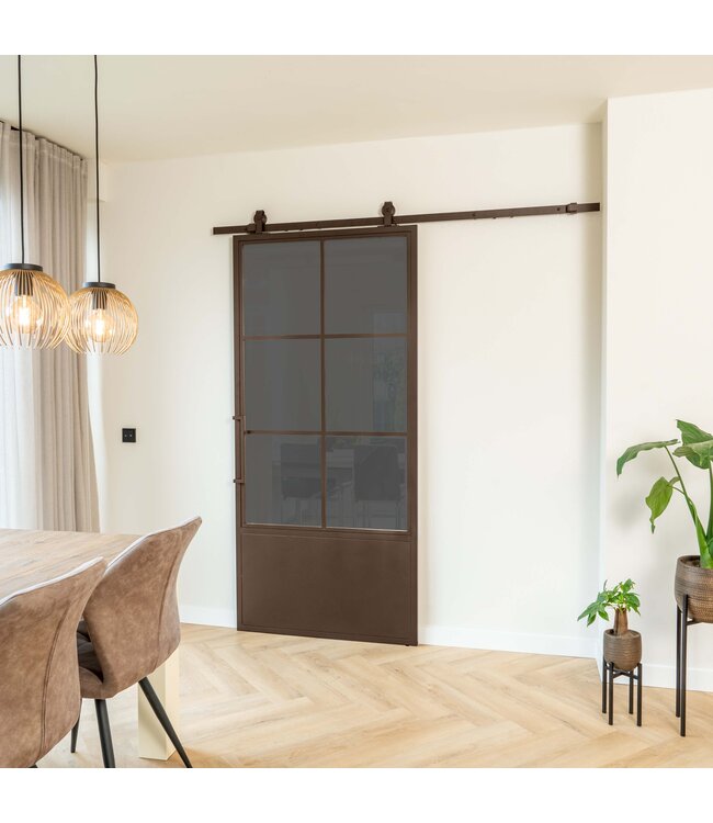 Stalen Schuifdeur - 6 Vlaks met kickplate - Brons - Helder glas