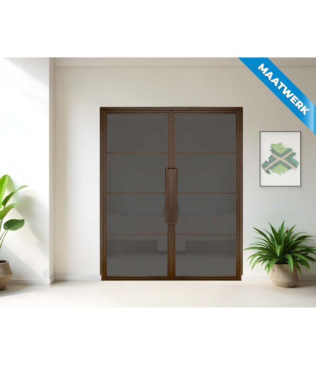 Dubbele stalen Binnendeur - 4 Vlaks - Brons - Maatwerk - Rook glas