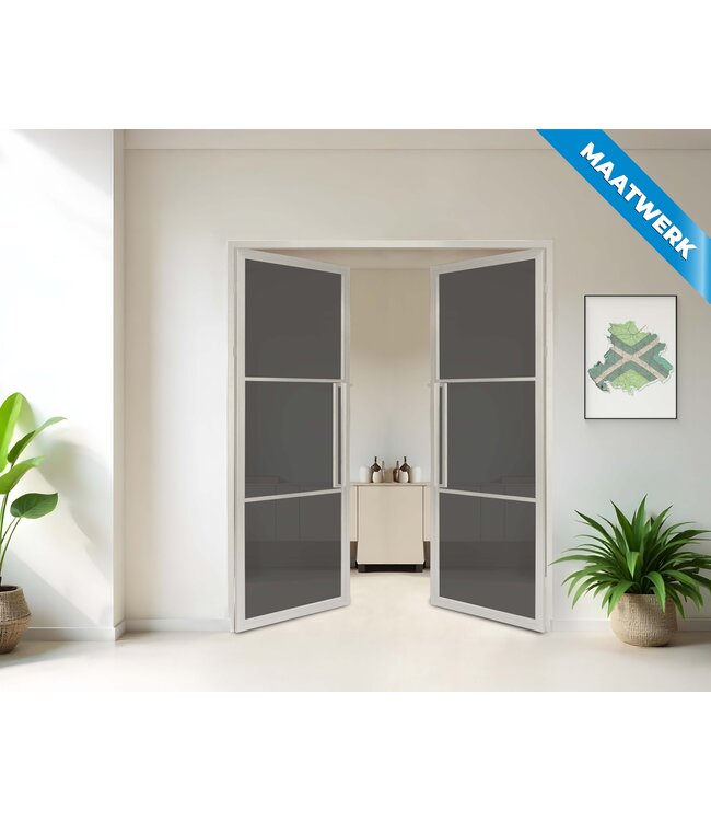 Dubbele stalen Binnendeur - 3 Vlaks - Wit - Maatwerk - Mat glas