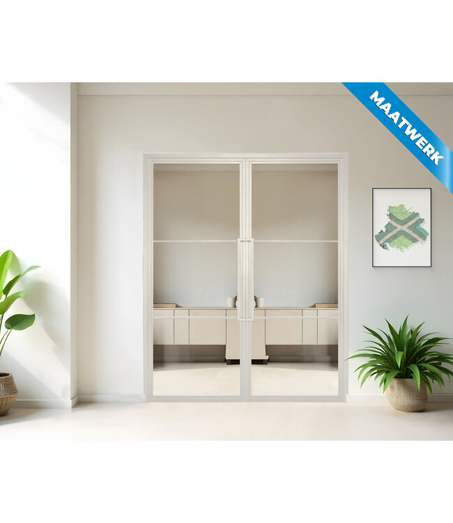 Dubbele stalen Binnendeur - 3 Vlaks - Wit - Maatwerk - Mat glas