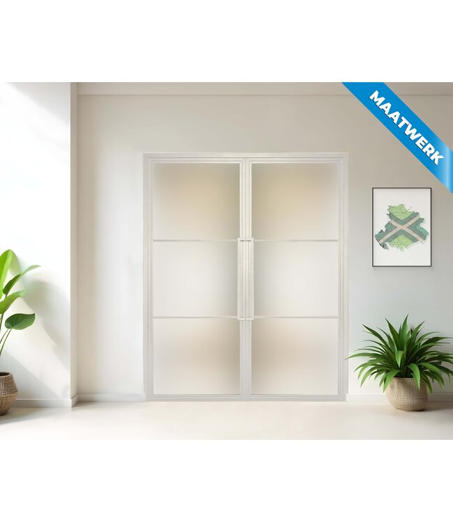 Dubbele stalen Binnendeur - 3 Vlaks - Wit - Maatwerk - Mat glas