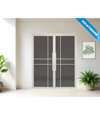 Dubbele stalen Binnendeur - 6 Vlaks - Wit - Maatwerk - Rook glas Dubbele stalen Binnendeur - 6 Vlaks - Wit - Maatwerk - Rook glas