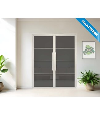 Dubbele stalen Binnendeur - 4 Vlaks - Wit - Maatwerk - Rook glas Dubbele stalen Binnendeur - 4 Vlaks - Wit - Maatwerk - Rook glas