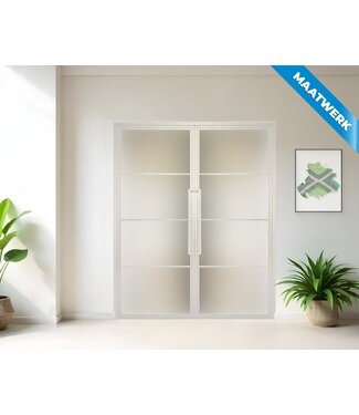 Dubbele stalen Binnendeur - 4 Vlaks - Wit - Maatwerk - Mat glas Dubbele stalen Binnendeur - 4 Vlaks - Wit - Maatwerk - Mat glas