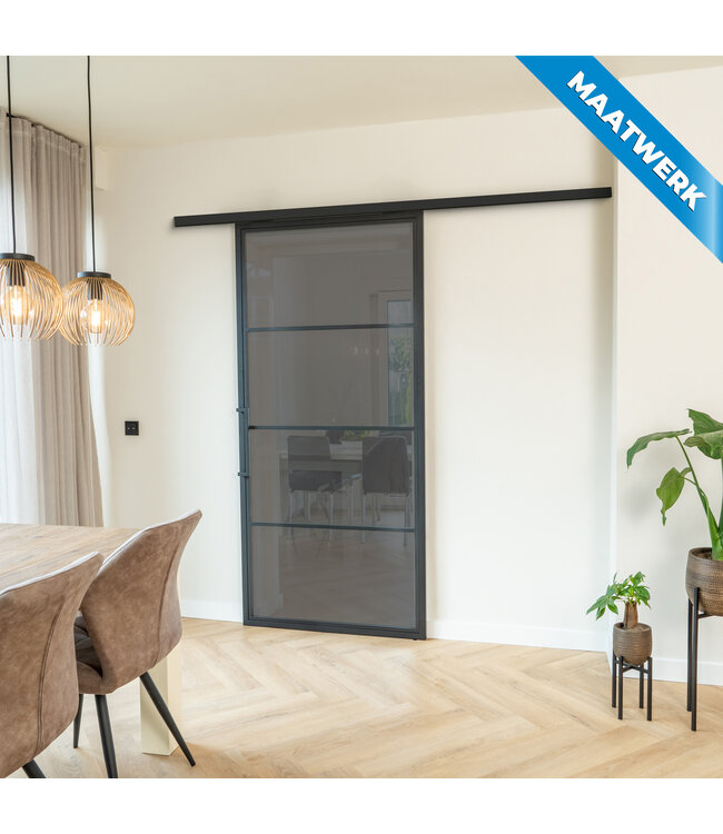 Stalen Schuifdeur met koofsysteem - Zwart - 4 Vlaks - Maatwerk - Helder glas