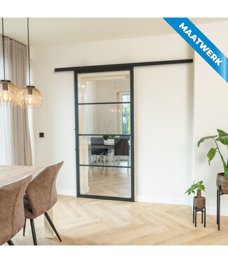 Stalen Schuifdeur met koofsysteem - Zwart - 4 Vlaks - Maatwerk - Helder glas