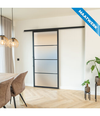 Stalen Schuifdeur met koofsysteem - Zwart - 4 Vlaks - Maatwerk - Mat glas