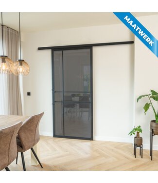 Stalen Schuifdeur met koofsysteem - Zwart - 6 Vlaks - Maatwerk - Rook glas