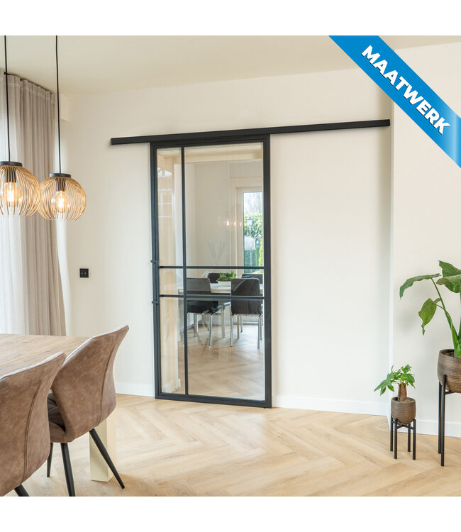 Stalen Schuifdeur met koofsysteem - Zwart - 6 Vlaks - Maatwerk - Rook glas
