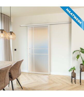 Stalen Schuifdeur met koofsysteem - 6 Vlaks - Wit - Maatwerk - Mat glas