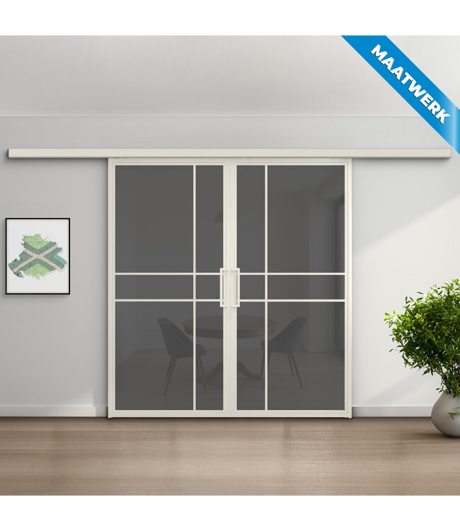 Dubbele stalen Schuifdeuren met koofsysteem - 6 Vlaks - Wit - Maatwerk - Luxe design - Helder glas