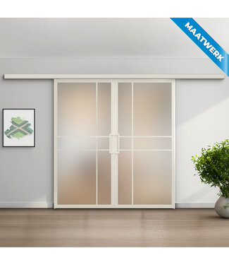 Dubbele stalen Schuifdeuren met koofsysteem - 6 Vlaks - Wit - Maatwerk - Luxe design - Mat glas Dubbele stalen Schuifdeuren met koofsysteem - 6 Vlaks - Wit - Maatwerk - Luxe design - Mat glas