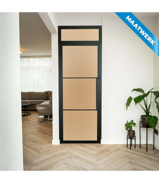 Stalen Binnendeur met bovenlicht - Zwart - 3 Vlaks - Maatwerk - Mat glas