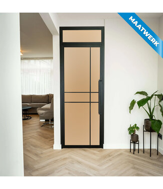 Stalen Binnendeur met bovenlicht - Zwart - 6 Vlaks - Maatwerk - Mat glas