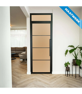 Stalen Binnendeur met bovenlicht - Zwart - 4 Vlaks - Maatwerk - Mat glas