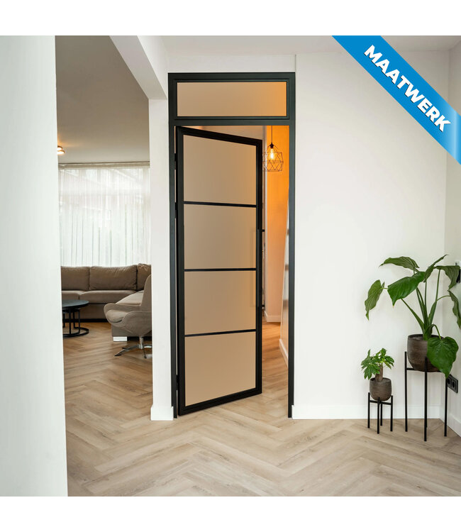Stalen Binnendeur met bovenlicht - Zwart - 4 Vlaks - Maatwerk - Rook glas