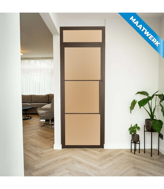 Stalen Binnendeur met bovenlicht - 3 Vlaks - Brons - Maatwerk - Mat glas Stalen Binnendeur met bovenlicht - 3 Vlaks - Brons - Maatwerk - Mat glas