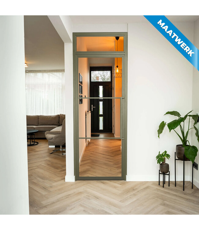 Stalen Binnendeur met bovenlicht - 3 Vlaks - Olijfgroen - Maatwerk - Helder glas