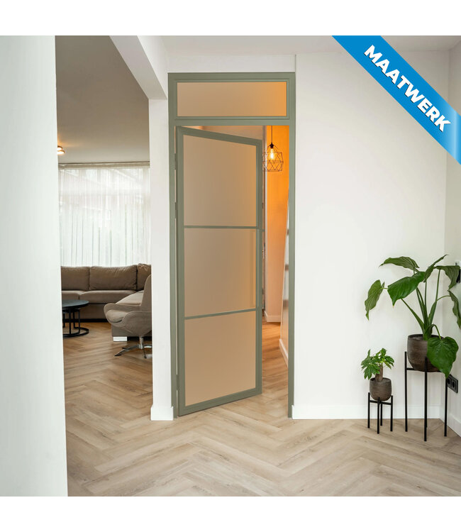 Stalen Binnendeur met bovenlicht - 3 Vlaks - Olijfgroen - Maatwerk - Helder glas