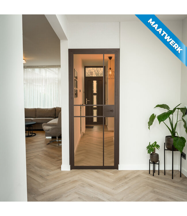 Stalen Binnendeur - 6 Vlaks - Maatwerk - Brons - Brons rook glas - Met slot