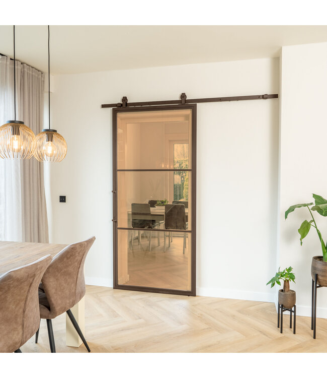 Stalen Schuifdeur - 3 Vlaks - Brons - Mat glas