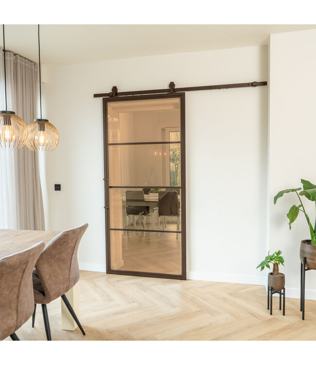 Stalen Schuifdeur - Brons - 4 Vlaks - Helder glas